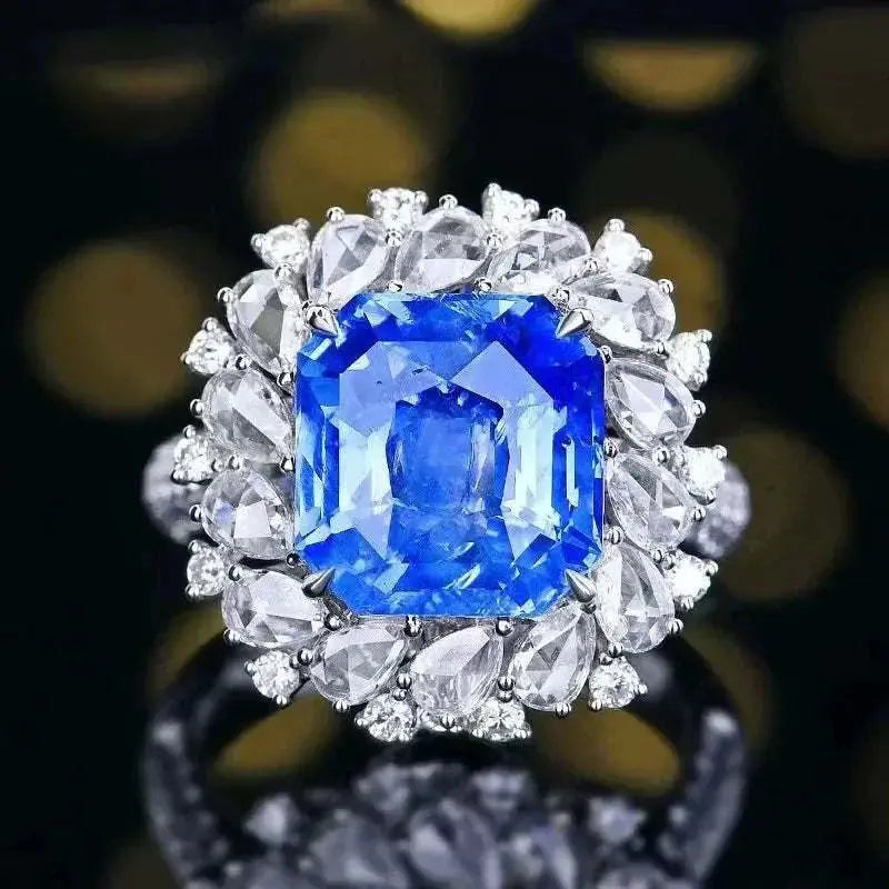 Collection value 18K gold set with large diamonds 8.24 carats Sri Lanka Natural Royal Sapphire Ring for women - The Sparkling Squirrels & Co.