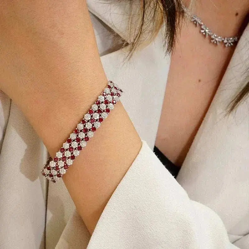 Aazuo Luxury Jewelry 18K Solid White Gold Real Diamonds Natural Ruby Line Tennis Bracelet Gifted For Women High Cass Banquet - The Sparkling Squirrels & Co.