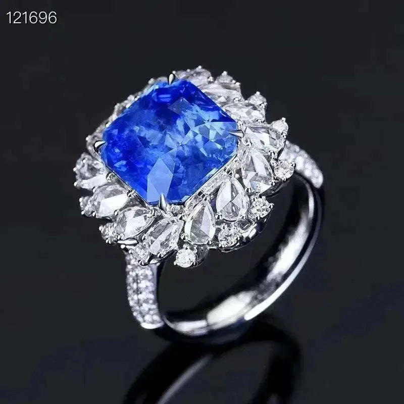 Collection value 18K gold set with large diamonds 8.24 carats Sri Lanka Natural Royal Sapphire Ring for women - The Sparkling Squirrels & Co.
