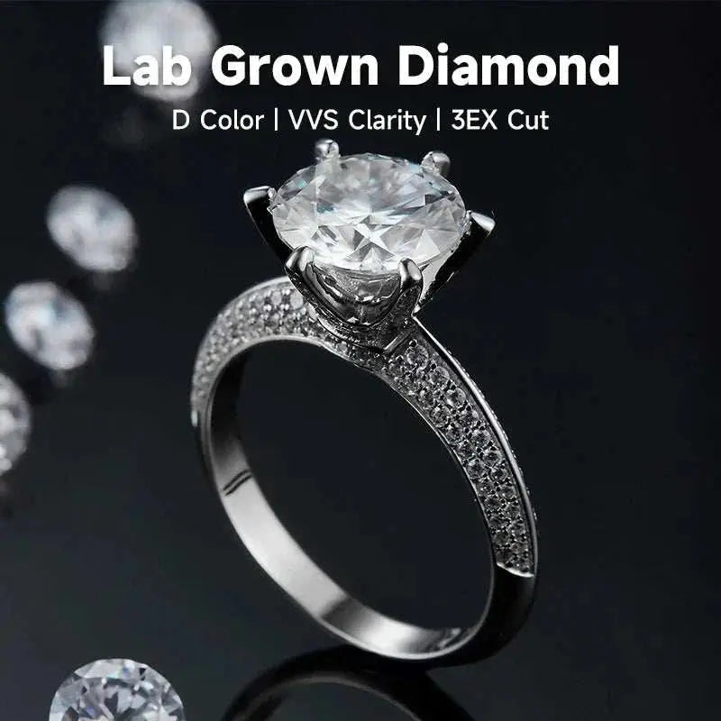 Deluxe engagement ring with 3 carat lab-grown diamond, certificate, 925 silver plated 18K white gold, the most beautiful gift fo - The Sparkling Squirrels & Co. 