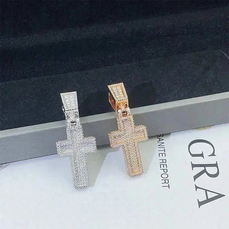 Diamond hair cross-border new product 925 silver moissanite personalized cross pendant rose gold Hiphop necklace pendant - The Sparkling Squirrels & Co.
