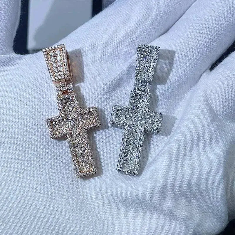 Diamond hair cross-border new product 925 silver moissanite personalized cross pendant rose gold Hiphop necklace pendant - The Sparkling Squirrels & Co.