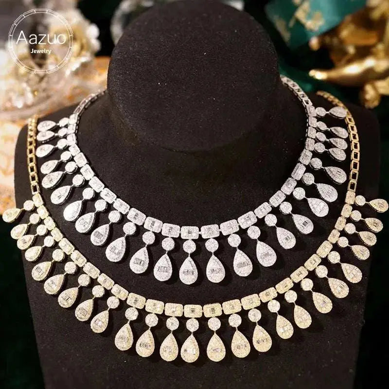 Aazuo 18K White Gold Yellow Gold Real Diamonds 9.2ct Luxury Waterdrop Necklace For Women Engagement Advanced banquet Party - The Sparkling Squirrels & Co.