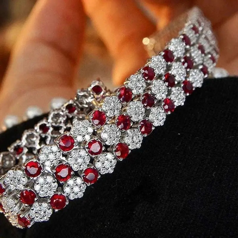 Aazuo Luxury Jewelry 18K Solid White Gold Real Diamonds Natural Ruby Line Tennis Bracelet Gifted For Women High Cass Banquet - The Sparkling Squirrels & Co.