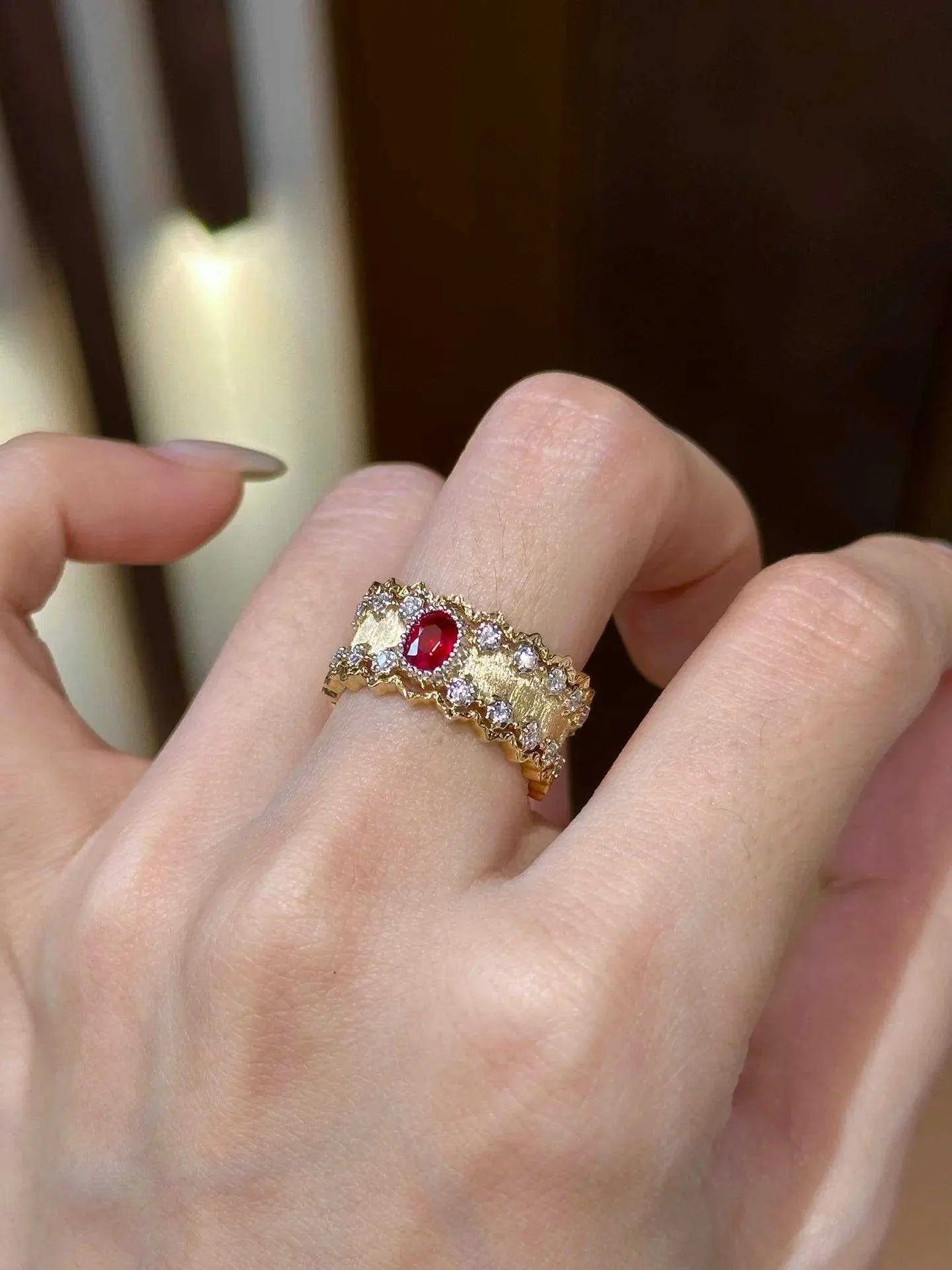 YL25 Ruby Rings Natural about 0.54ct Red Ruby Gemstones Pure 18K Gold Jewelry For Women Diamonds Rings - The Sparkling Squirrels & Co.