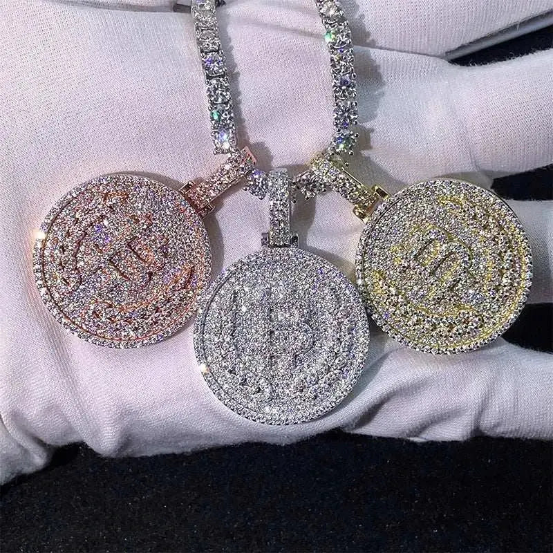 Diamond hair hot-selling bitcoin pendant 925 silver moissanite hip-hop pendant with 6.5mm tennis chain necklace - The Sparkling Squirrels & Co.