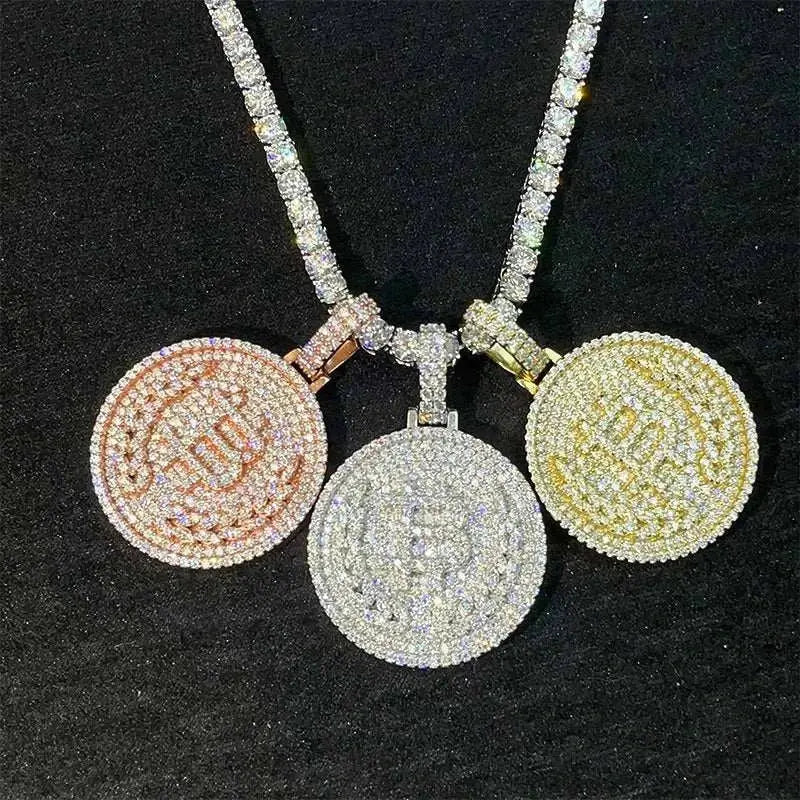 Diamond hair hot-selling bitcoin pendant 925 silver moissanite hip-hop pendant with 6.5mm tennis chain necklace - The Sparkling Squirrels & Co.