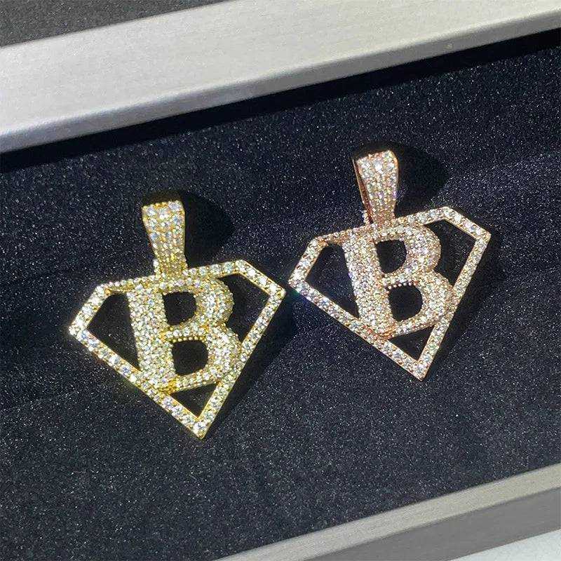 Diamond hair personalized hollow letter B pendant 925 silver-plated D color moissanite foreign trade special can wear 8mm neckla - The Sparkling Squirrels & Co.