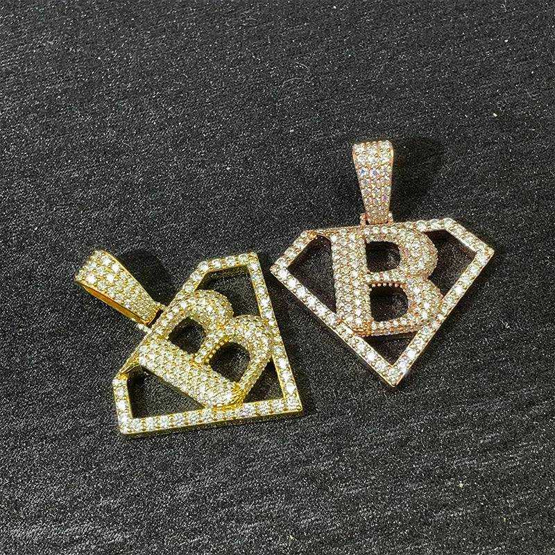 Diamond hair personalized hollow letter B pendant 925 silver-plated D color moissanite foreign trade special can wear 8mm neckla - The Sparkling Squirrels & Co.