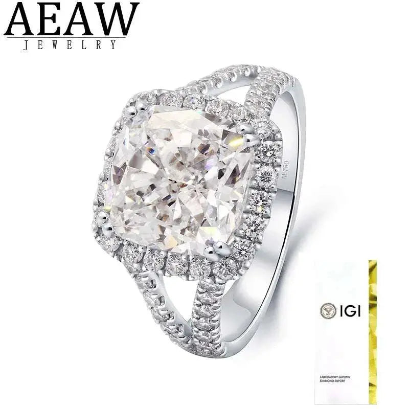 AEAW Jewelry IGI Cushion Cut Diamond Lab Created Vs1 F 5.0 Ct Solitaire Ring 14k White Gold 0.75ctw Engagement Ring For Woman - The Sparkling Squirrels & Co.