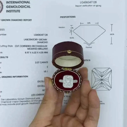 14K White Gold 2CT Radiant Cut Lab Grown Diamond Engagement Ring DEF VS CVD HPHT Lab Diamond Engagement Ring 4/3 Halo Rings IGI - The Sparkling Squirrels & Co.