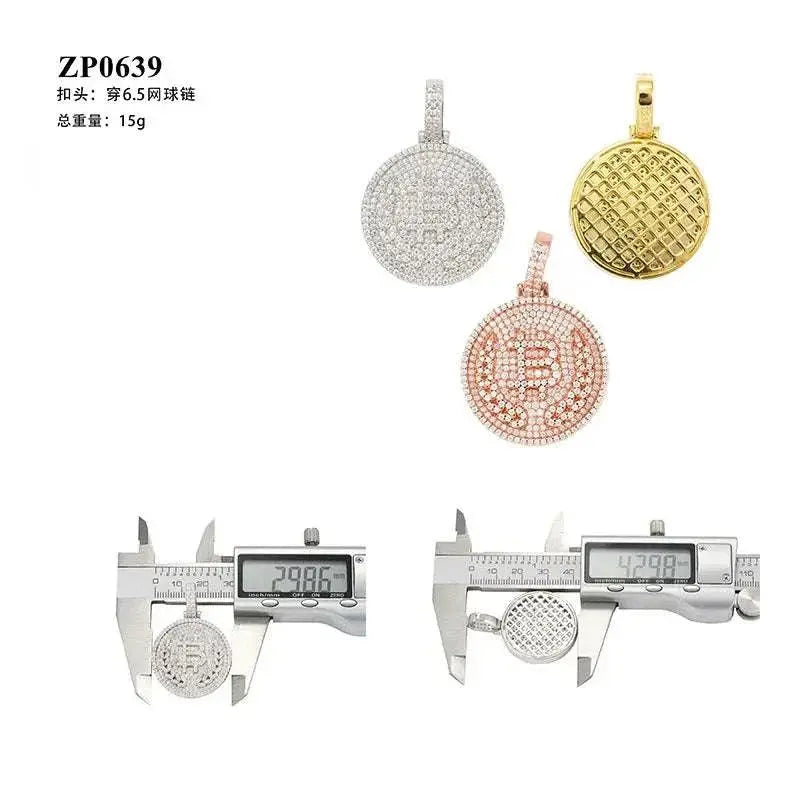 Diamond hair hot-selling bitcoin pendant 925 silver moissanite hip-hop pendant with 6.5mm tennis chain necklace - The Sparkling Squirrels & Co.