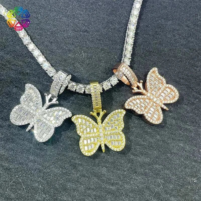 Diamond hair new personalized butterfly pendant S925 silver moissanite full of European and American hip-hop jewelry factory spo - The Sparkling Squirrels & Co.