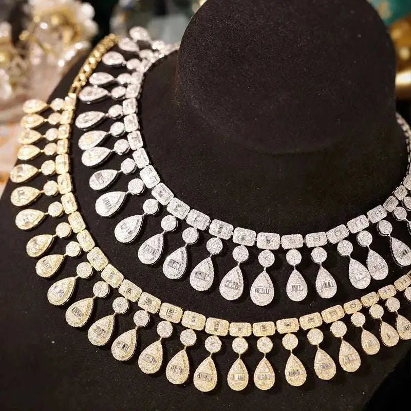Aazuo 18K White Gold Yellow Gold Real Diamonds 9.2ct Luxury Waterdrop Necklace For Women Engagement Advanced banquet Party - The Sparkling Squirrels & Co.