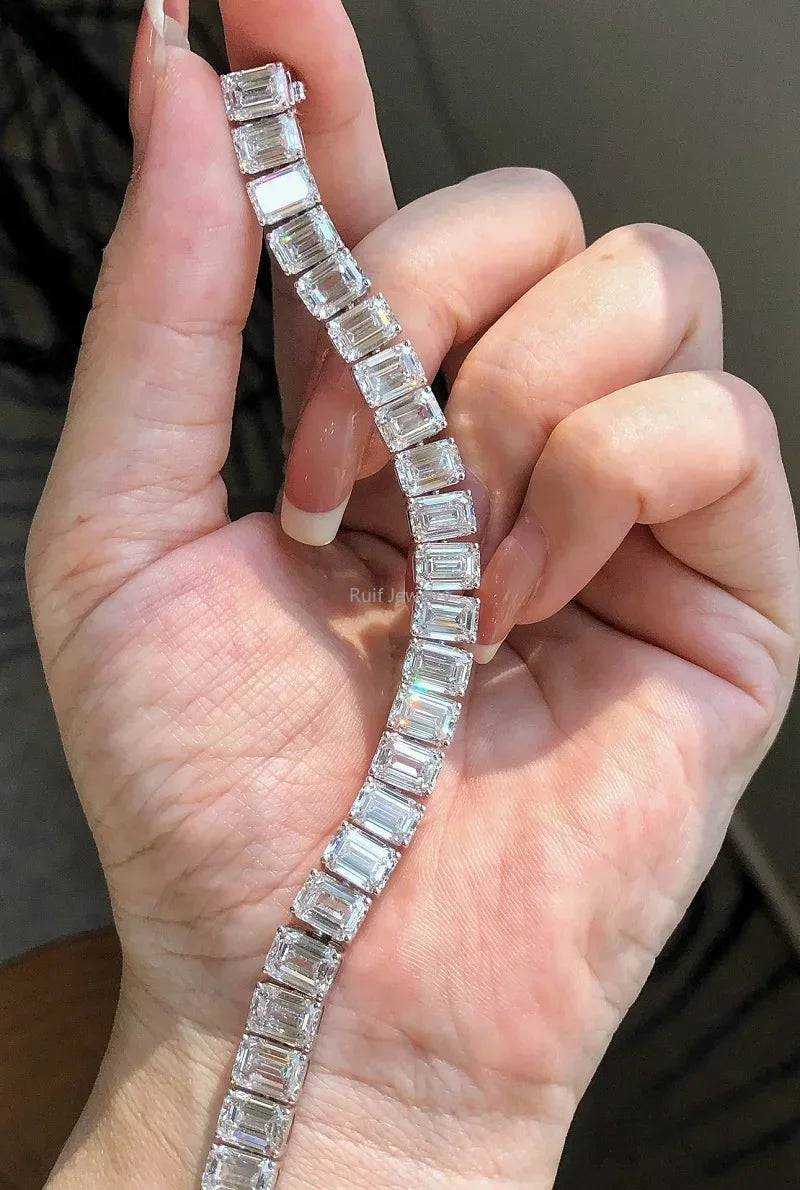 Ruif Customize 18k Gold about 1ct Emerald Cut Lab Grown Emerald Tennis Bralcelt for Women Wedding bangles Bracelets - The Sparkling Squirrels & Co.