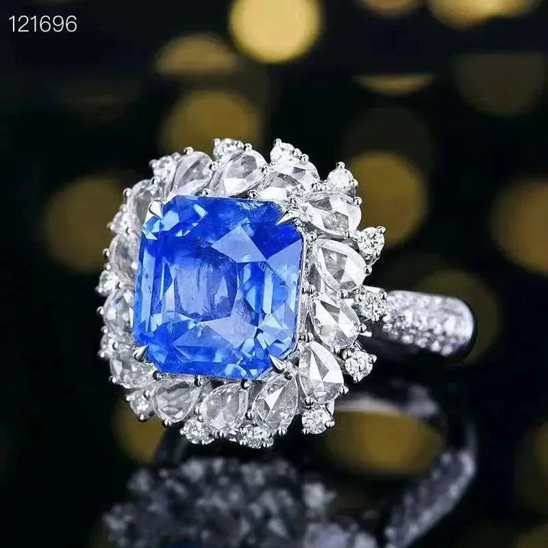 Collection value 18K gold set with large diamonds 8.24 carats Sri Lanka Natural Royal Sapphire Ring for women - The Sparkling Squirrels & Co.