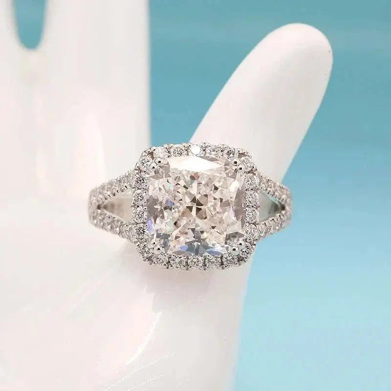 AEAW Jewelry IGI Cushion Cut Diamond Lab Created Vs1 F 5.0 Ct Solitaire Ring 14k White Gold 0.75ctw Engagement Ring For Woman - The Sparkling Squirrels & Co.