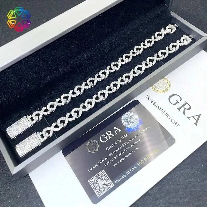 Diamond hair cross-border new 8-character chain bracelet 925 silver moissanite D color VVS full inlaid European and American hip - The Sparkling Squirrels & Co.