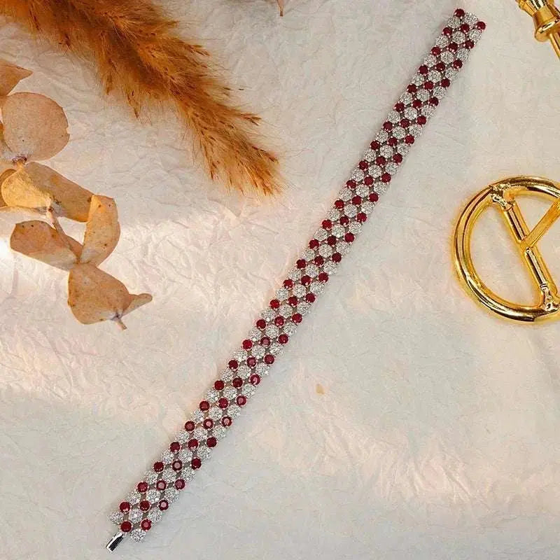 Aazuo Luxury Jewelry 18K Solid White Gold Real Diamonds Natural Ruby Line Tennis Bracelet Gifted For Women High Cass Banquet - The Sparkling Squirrels & Co.