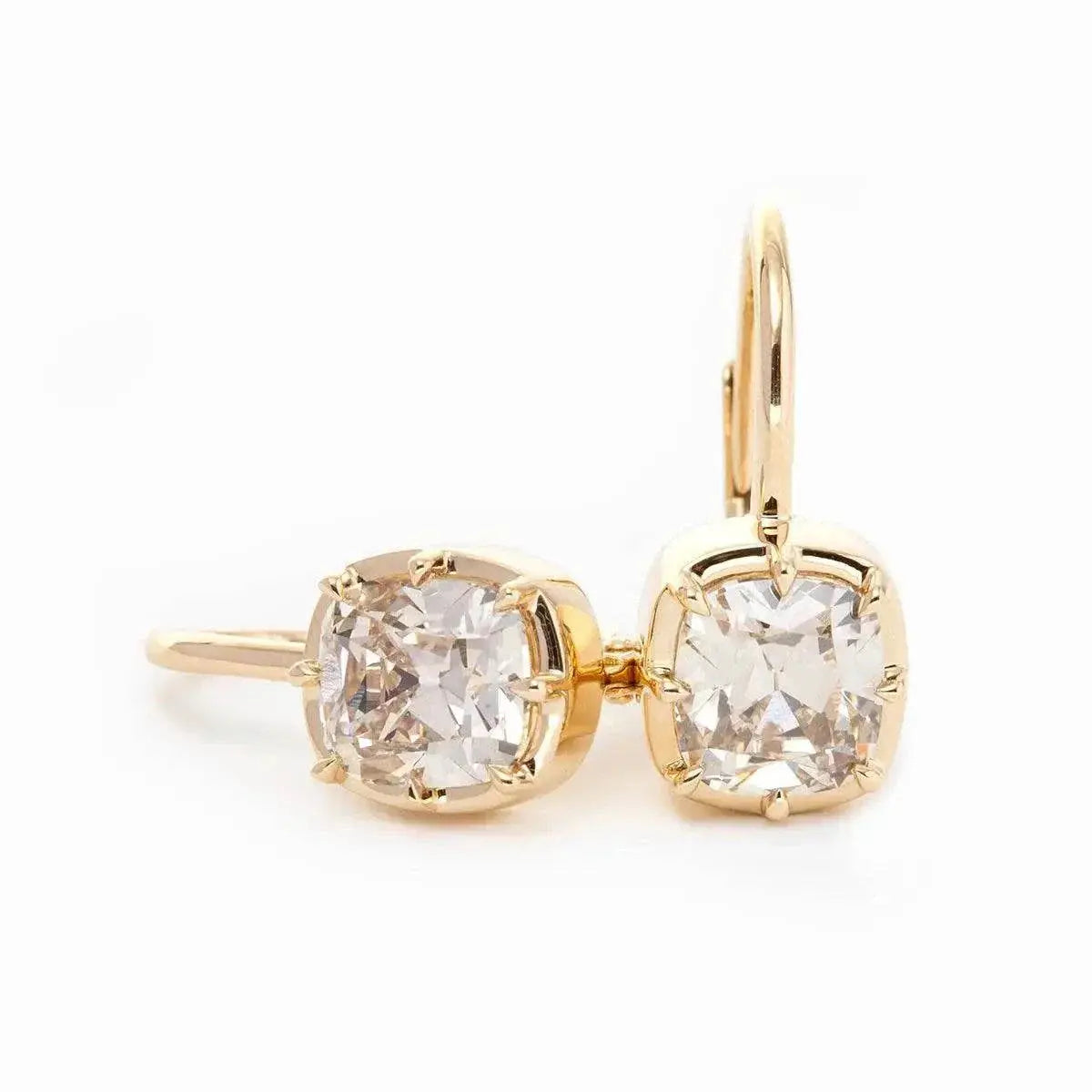 14K 18k Yellow Gold 3ct Slender Elder Mine Cut Lab Diamond Lever Earrings can be customized in other specifications - The Sparkling Squirrels & Co.