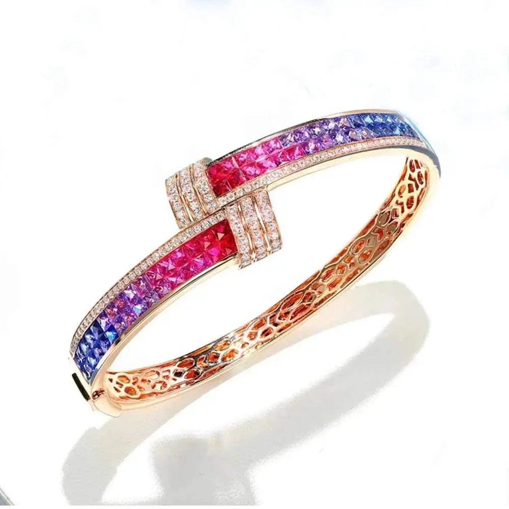 LaiZuan Solid 18K Yellow Gold Unique Rainbow Natural Diamond Bracelet Colorful Gemstones Jewelry Wedding Bride Anniversary Gifts - The Sparkling Squirrels & Co.