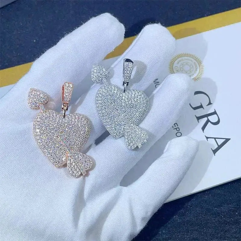 Diamond hair new men's and women's heart-shaped hip-hop pendant 925 silver D-color moissanite full inlaid 3mm tennis chain neckl - The Sparkling Squirrels & Co.