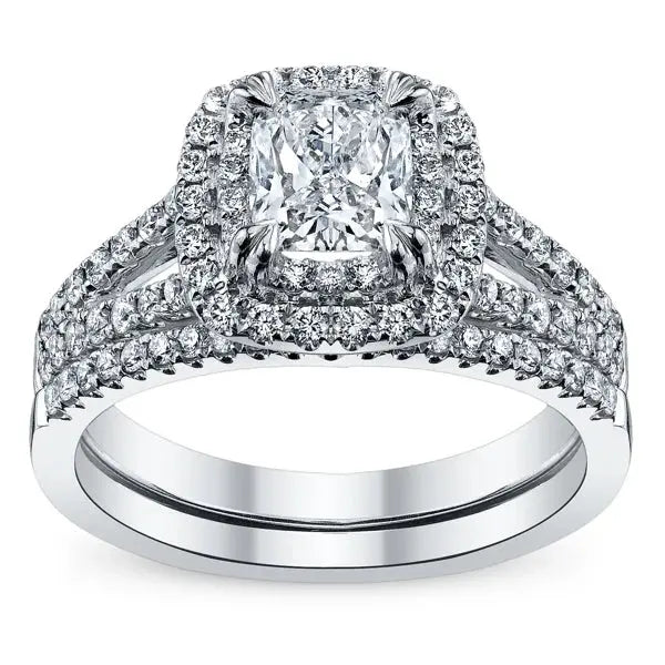 1.81ct Natural Cushion Diamond 14k White Gold Bridal Set Maison Valderre