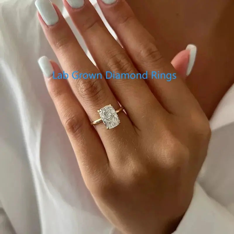 4 Ct Elongated Cushion Cut IGI DEF VS-VVS Lab Grown Diamond Solitaire Ring 14kt Yellow Gold CVD HPHT Diamond Wedding Ring Maison Valderre 4 Ct Elongated Cushion Cut IGI DEF VS-VVS Lab Grown Diamond Solitaire Ring 14kt Yellow Gold CVD HPHT Diamond Wedding Ring   Maison Valderre