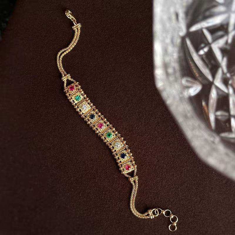 Aazuo Original Design 18K Yellow Gold Natrual Sapphire Real Diamonds Line Bracelet for Woman Upscale Trendy Engagement Party - The Sparkling Squirrels & Co.