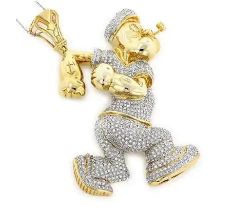 Cartoon Style Popeye Diamond Pendant in 14k Yellow Gold Fine Jewelry Diamond Pendant Maison Valderre