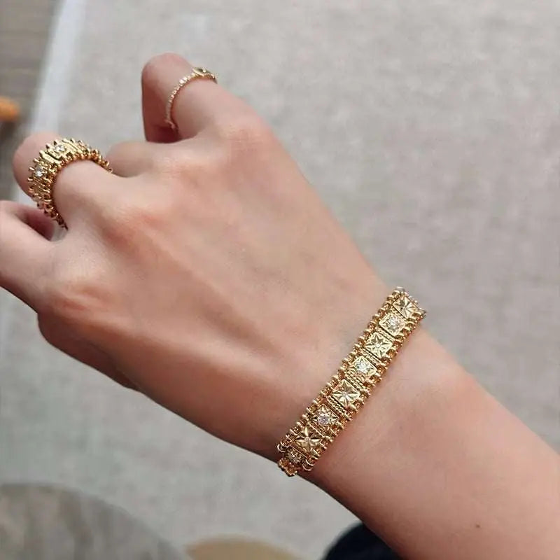 Aazuo Original Design 18K Yellow Gold Natrual Sapphire Real Diamonds Line Bracelet for Woman Upscale Trendy Engagement Party - The Sparkling Squirrels & Co.