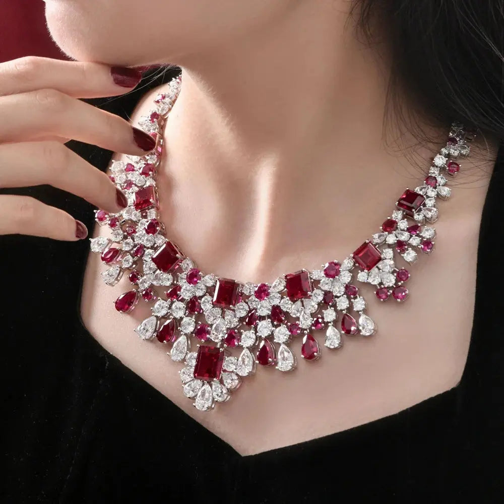 Vinregem 12*14 MM Lab Sapphire Emerald Ruby High Carbon Diamond Gem Sparkling Pendant Necklaces 925 Sterling Silver Fine Jewelry Maison Valderre