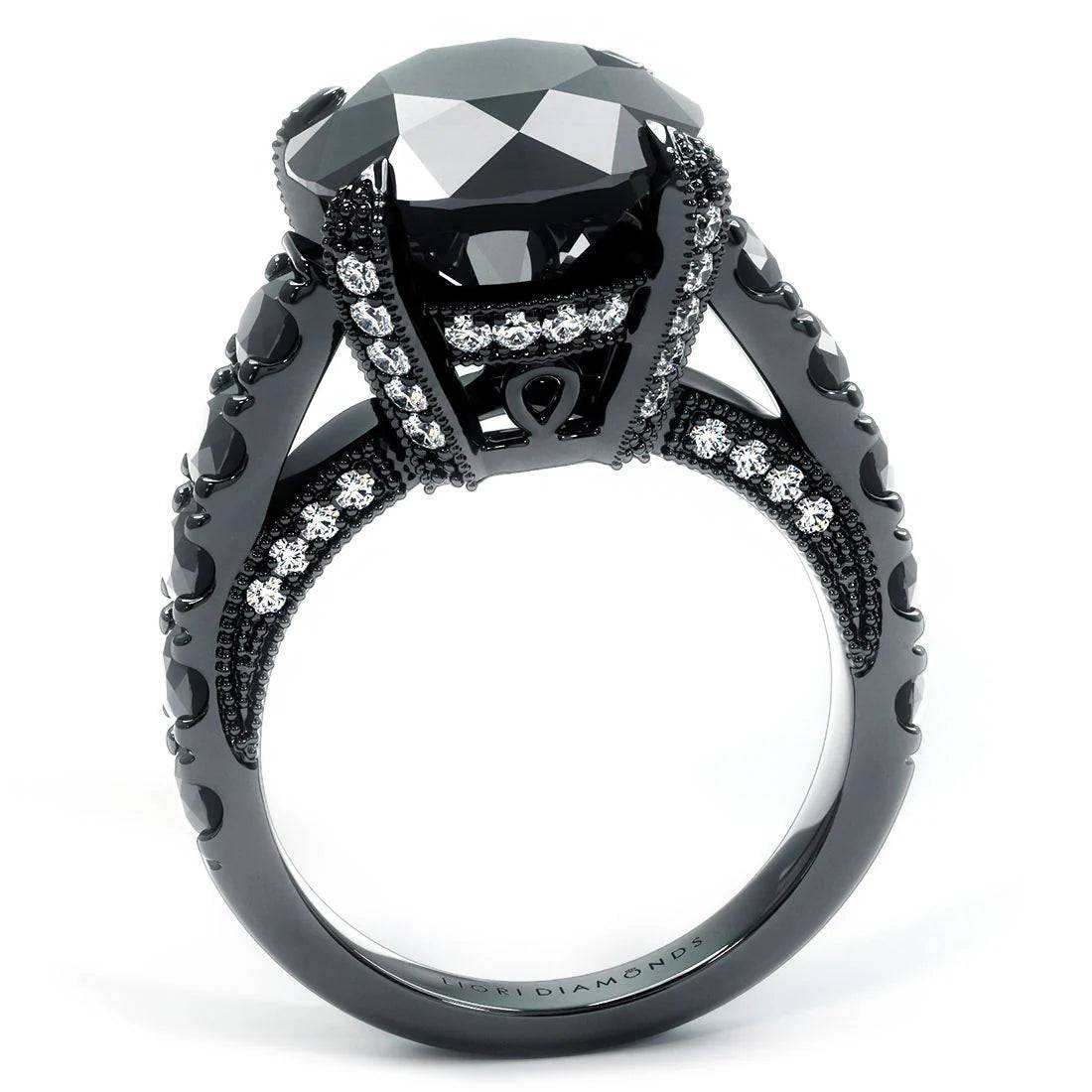 7.05 Carat Certified Natural Black Diamond Engagement Ring 14K Black Gold - The Sparkling Squirrels & Co.