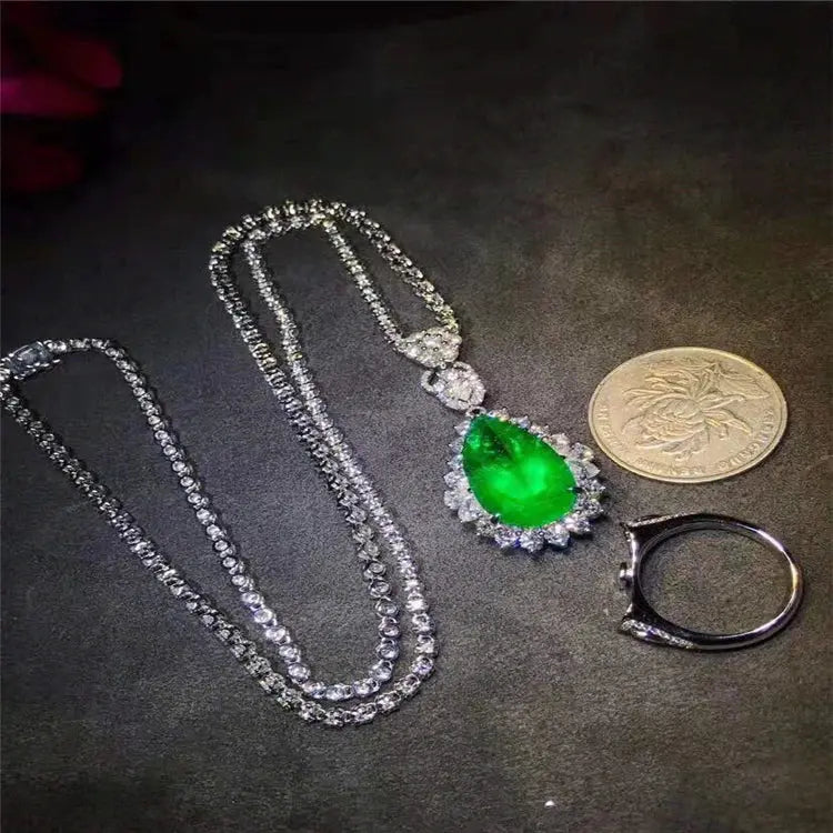 Colombia Vivid Green 18k Gold South Africa Real Diamond Natural Emerald Pendant/ring for Women Dual Models Wedding Jewelry Maison Valderre