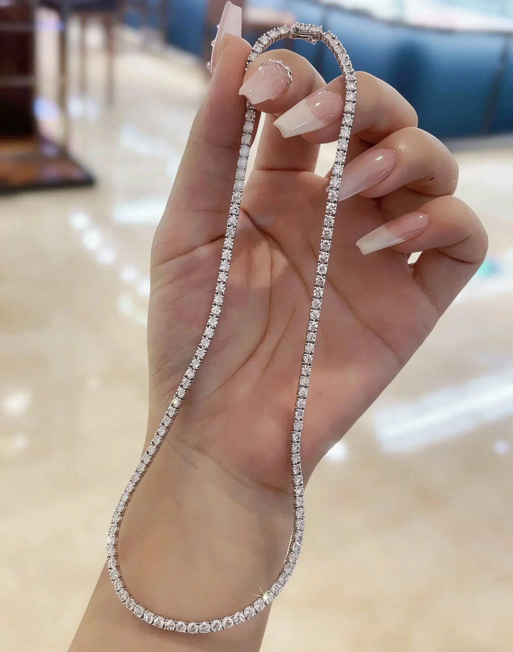 Round Cut Diamond Tennis Necklace, Lab Grown Diamond Necklace, Unisex Tennis Necklace, 0.1 CT each Round Diamond Necklace, Gift Maison Valderre