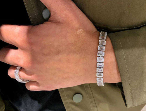 Ruif Customize 18k Gold about 1ct Emerald Cut Lab Grown Emerald Tennis Bralcelt for Women Wedding bangles Bracelets - The Sparkling Squirrels & Co.