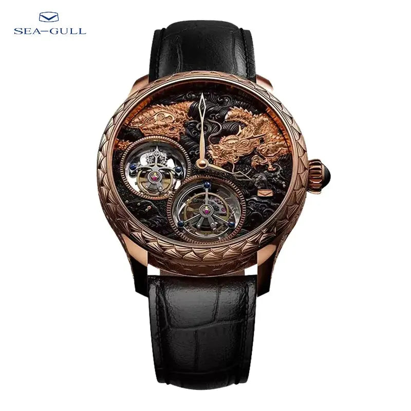 Sea-Gull Master Series Nine Dragons Dual Tourbillon Top Luxury Men's Manual Mechanical Watch Hand Wind Watches 18K RoseGlod 8839 Maison Valderre