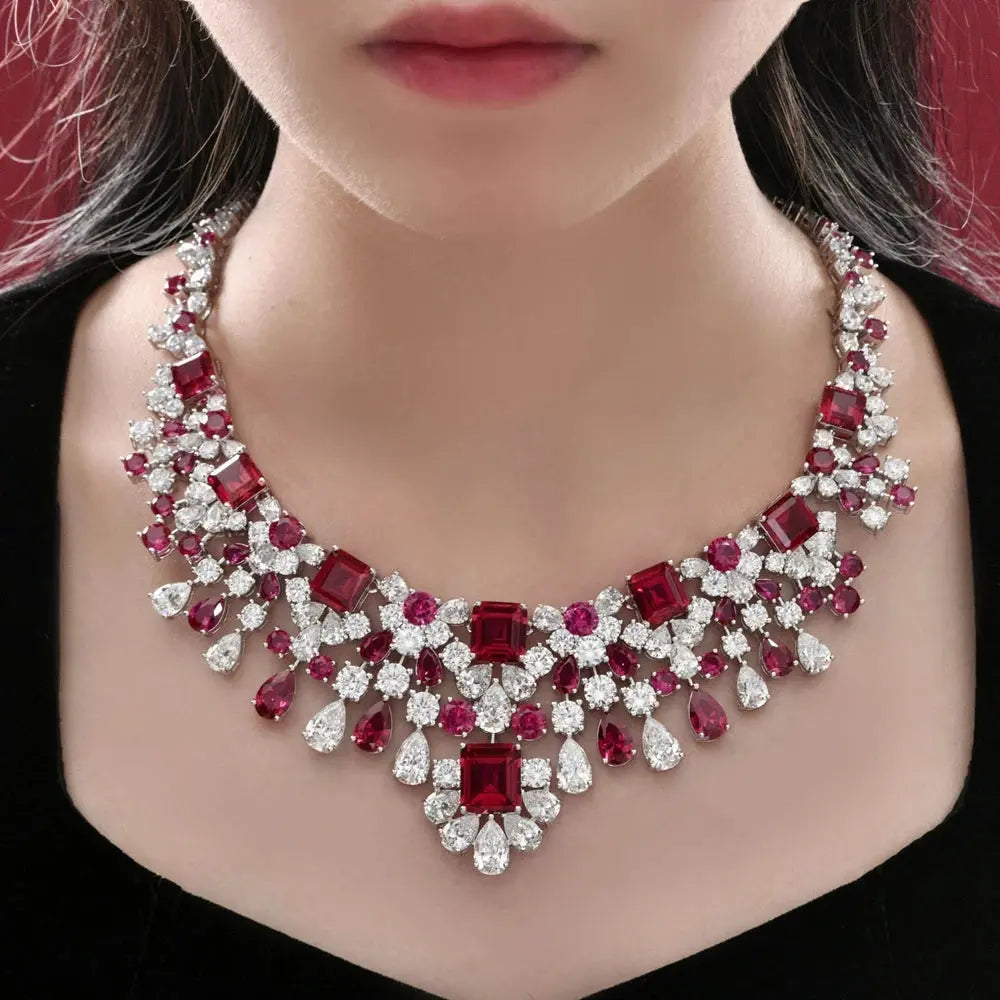 Vinregem 12*14 MM Lab Sapphire Emerald Ruby High Carbon Diamond Gem Sparkling Pendant Necklaces 925 Sterling Silver Fine Jewelry Maison Valderre